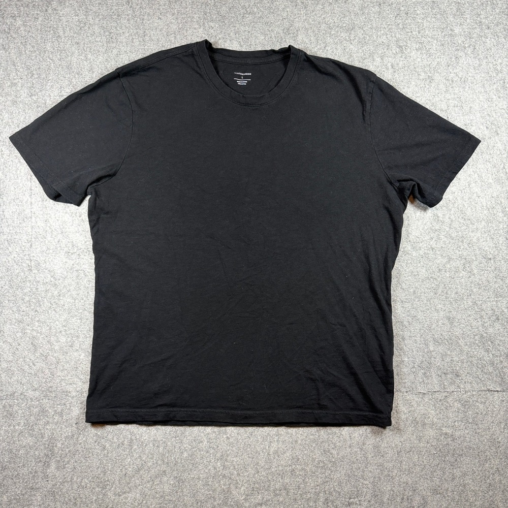 14th & Union Mens Short Sleeve T-Shirt Large Black Solid 100% Cotton Tee